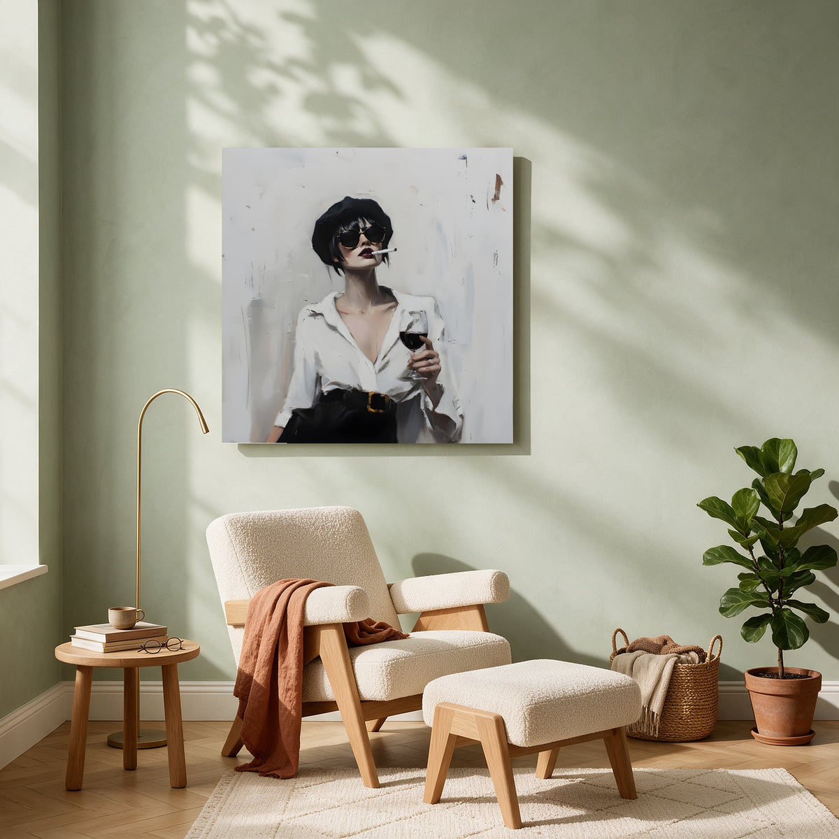 Woman with Wine and Cigarette — Square living room