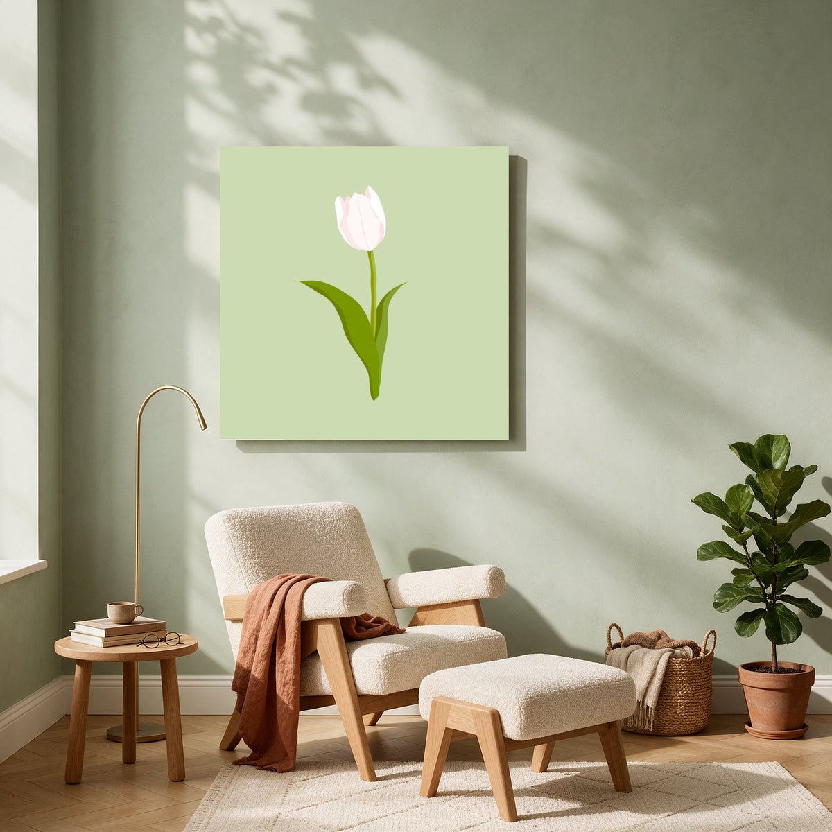 Pale Tulip on Sage — Square living room