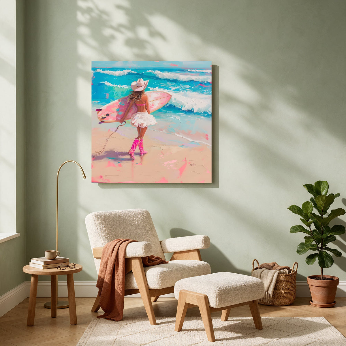 Surfer Girl in Cowboy Boots — Square living room