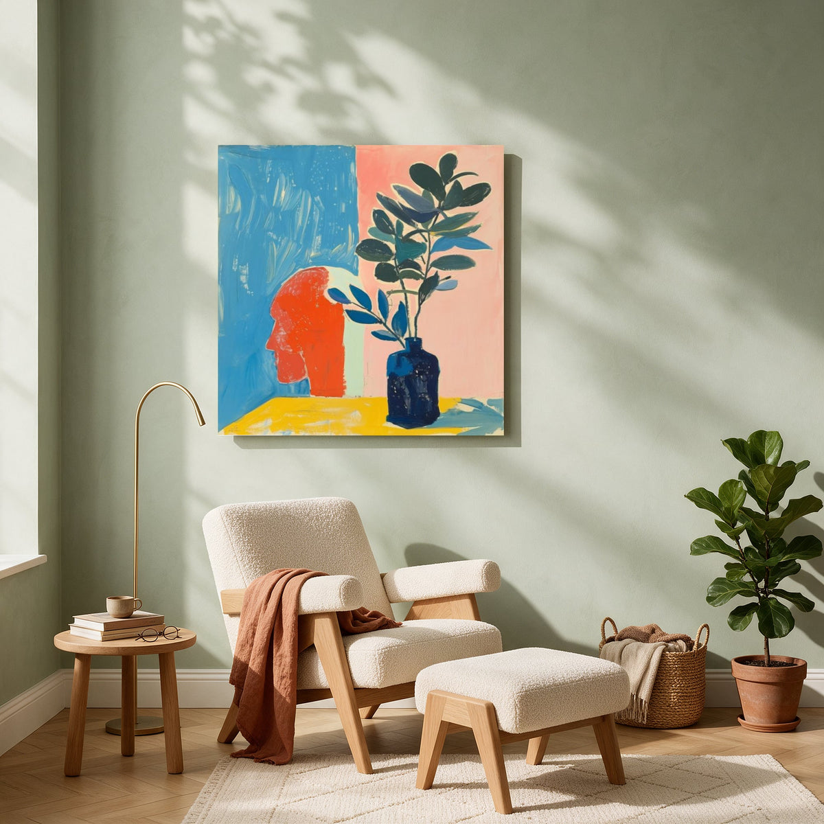 Blue Wall and Green Plant — Square living room