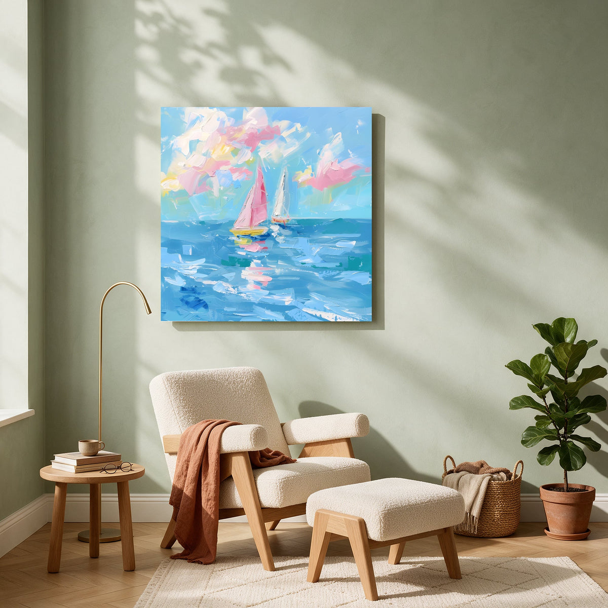 Sailboats in Pink Light — Square living room