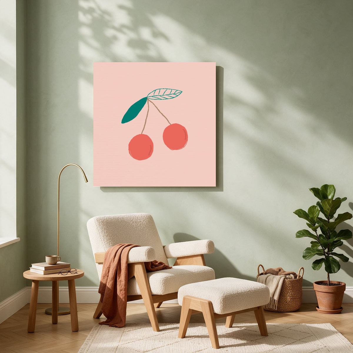 Cherry Duo on Blush — Square living room