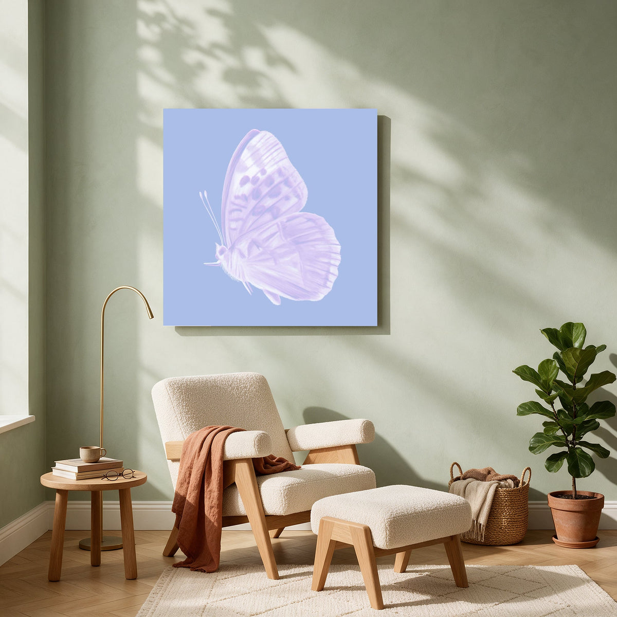 Lilac Butterfly on Periwinkle — Square living room