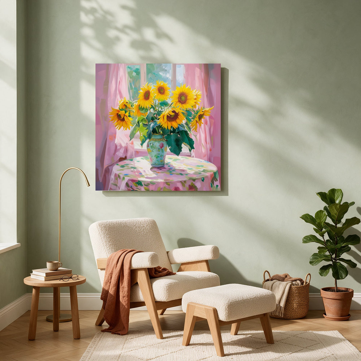 Sunflowers in a Pink Room — Square living room