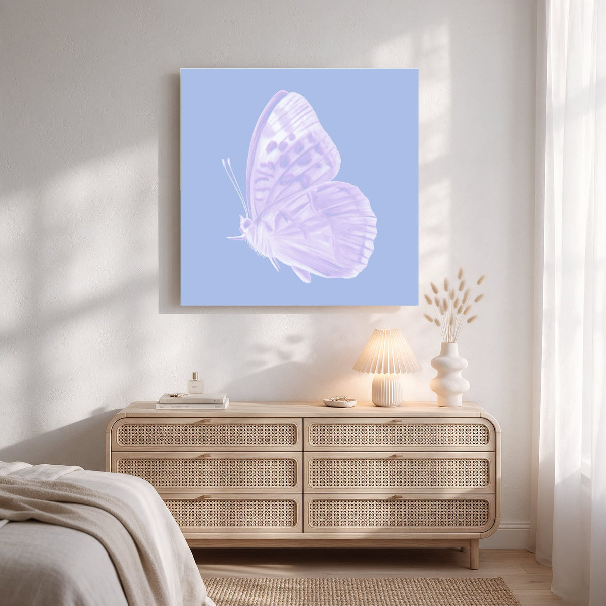 Lilac Butterfly on Periwinkle — Square Bedroom