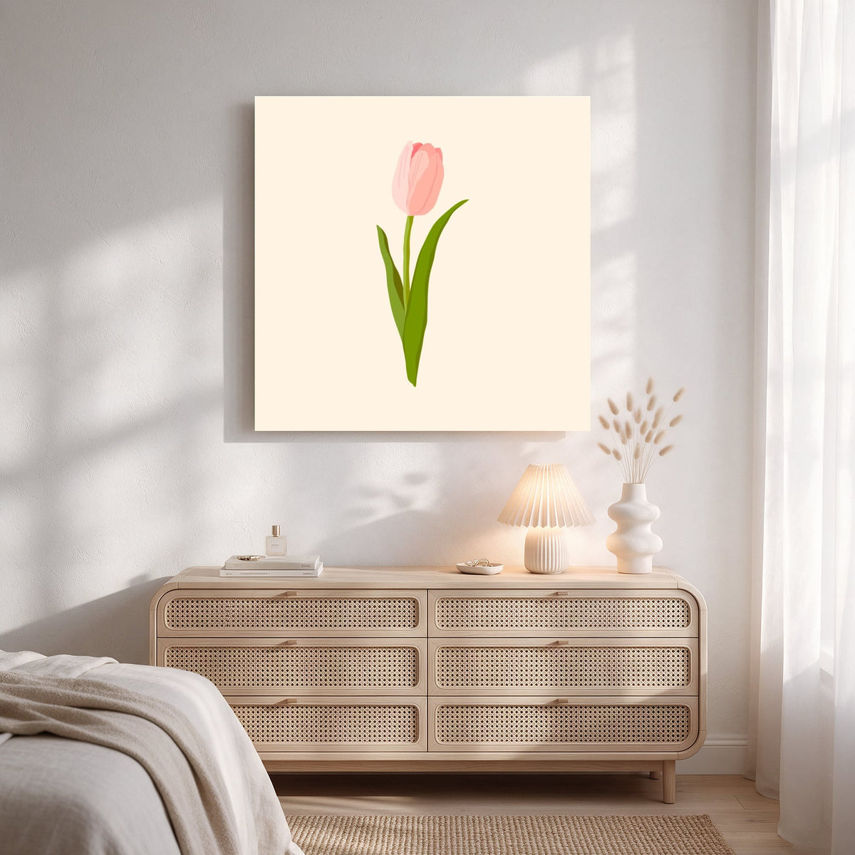 Blush Tulip on Cream — Square Bedroom