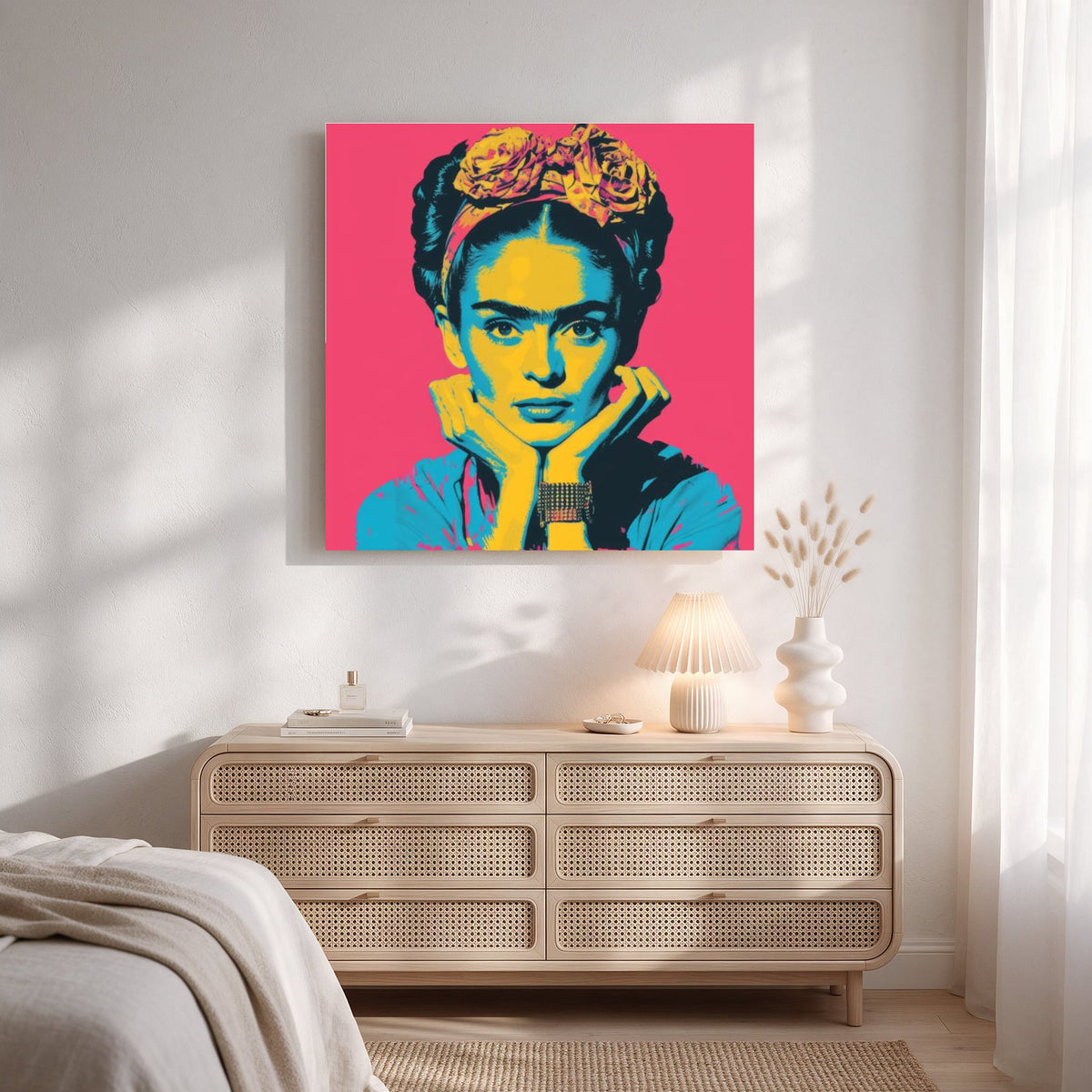 Pop Art Woman with Flower Crown — Square Bedroom