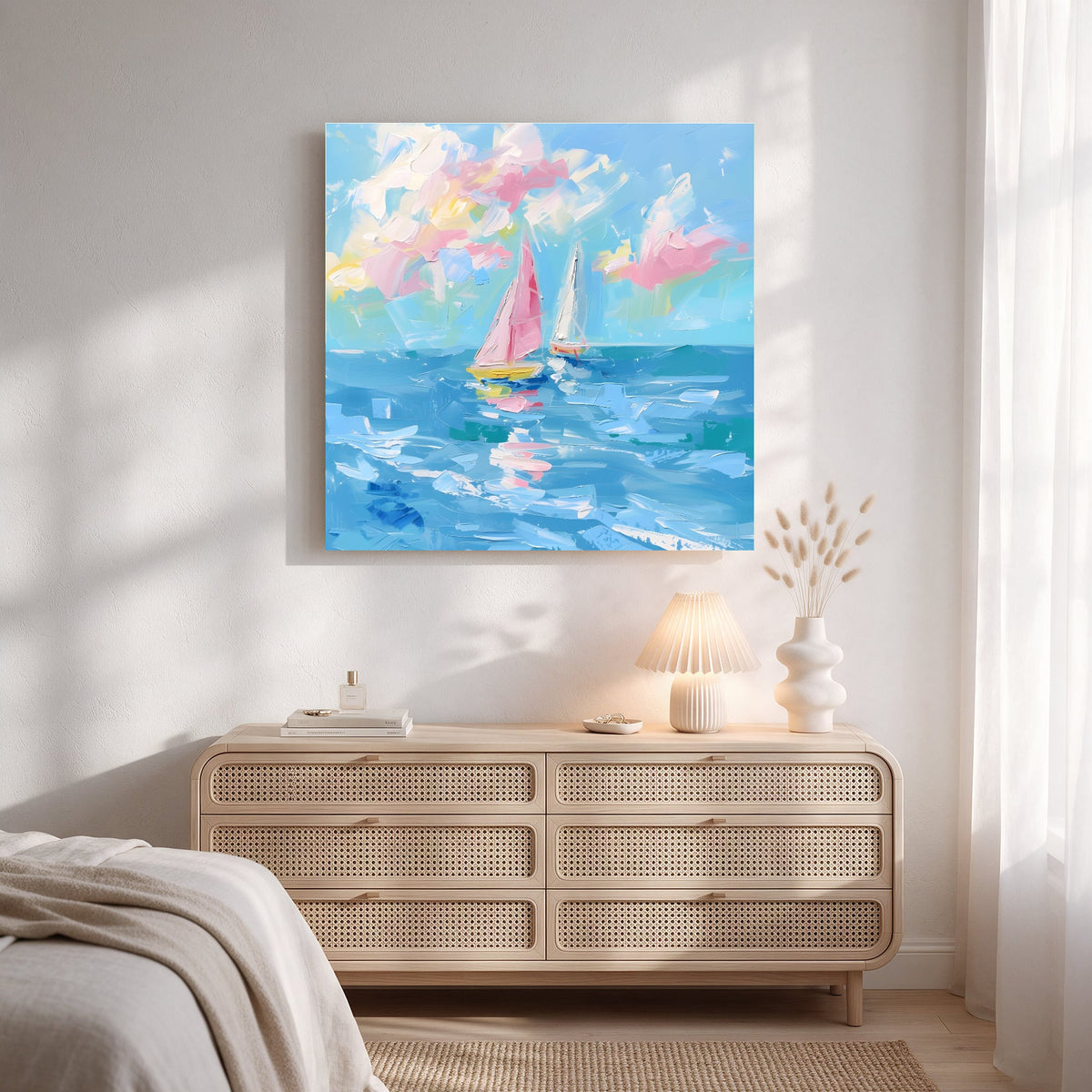 Sailboats in Pink Light — Square Bedroom