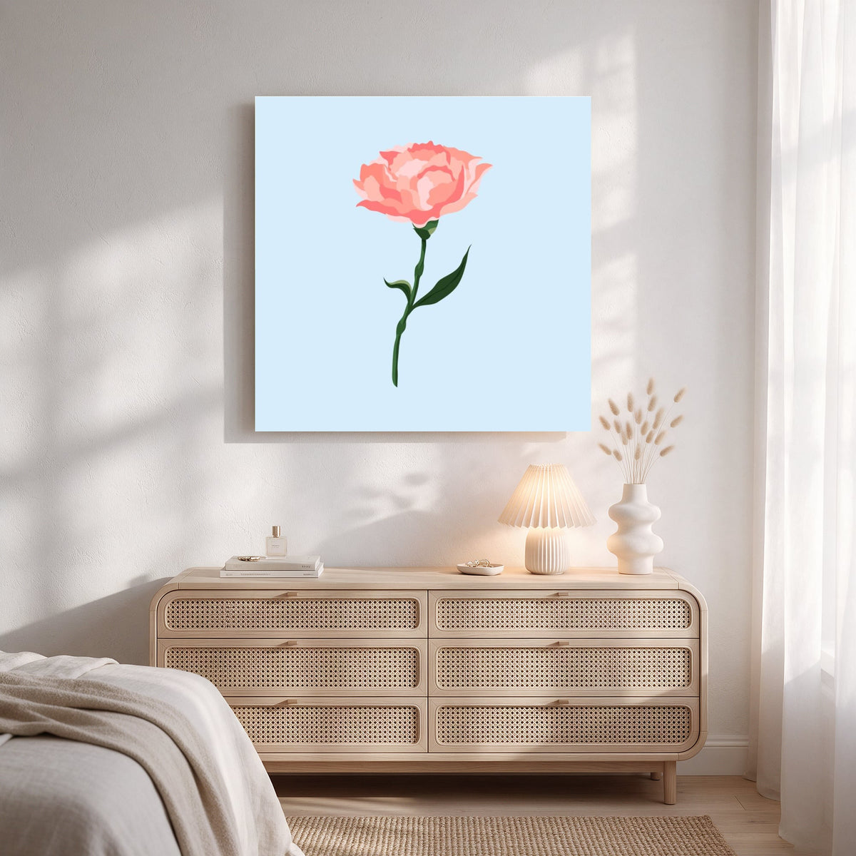 Coral Carnation on Blue — Square Bedroom