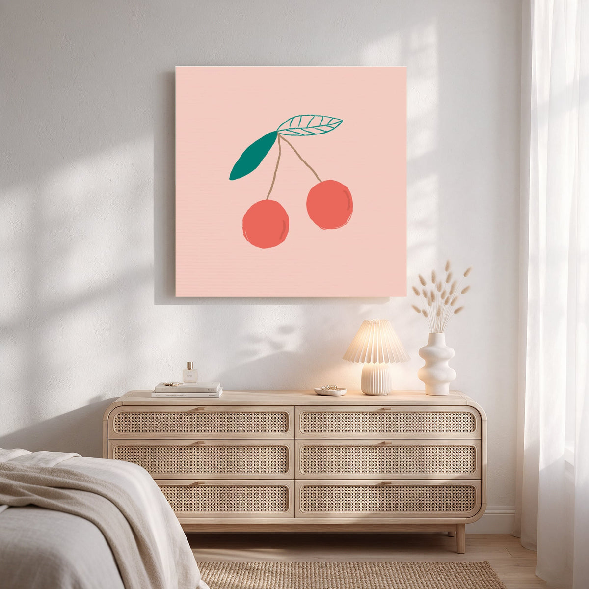 Cherry Duo on Blush — Square Bedroom