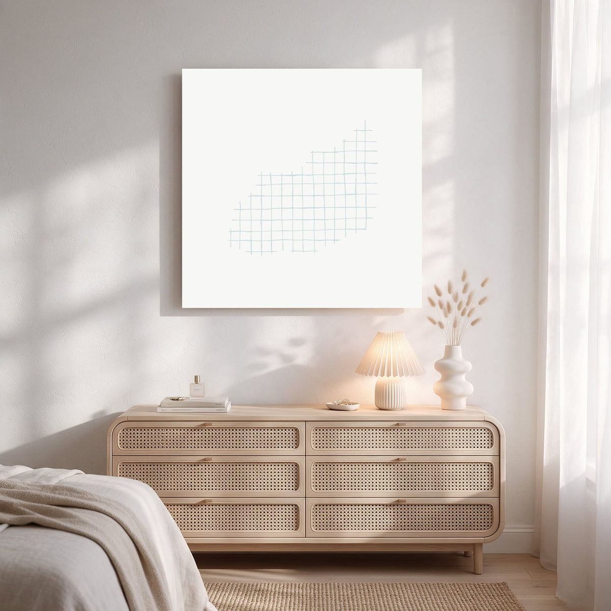 Pale Green Grid — Square Bedroom