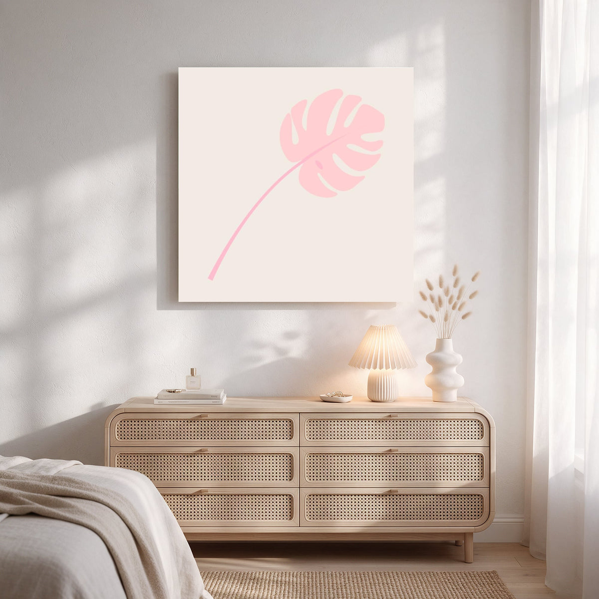 Blush Monstera Leaf — Square Bedroom