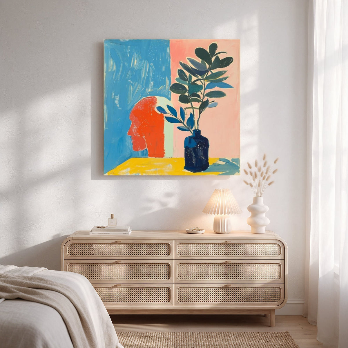 Blue Wall and Green Plant — Square Bedroom