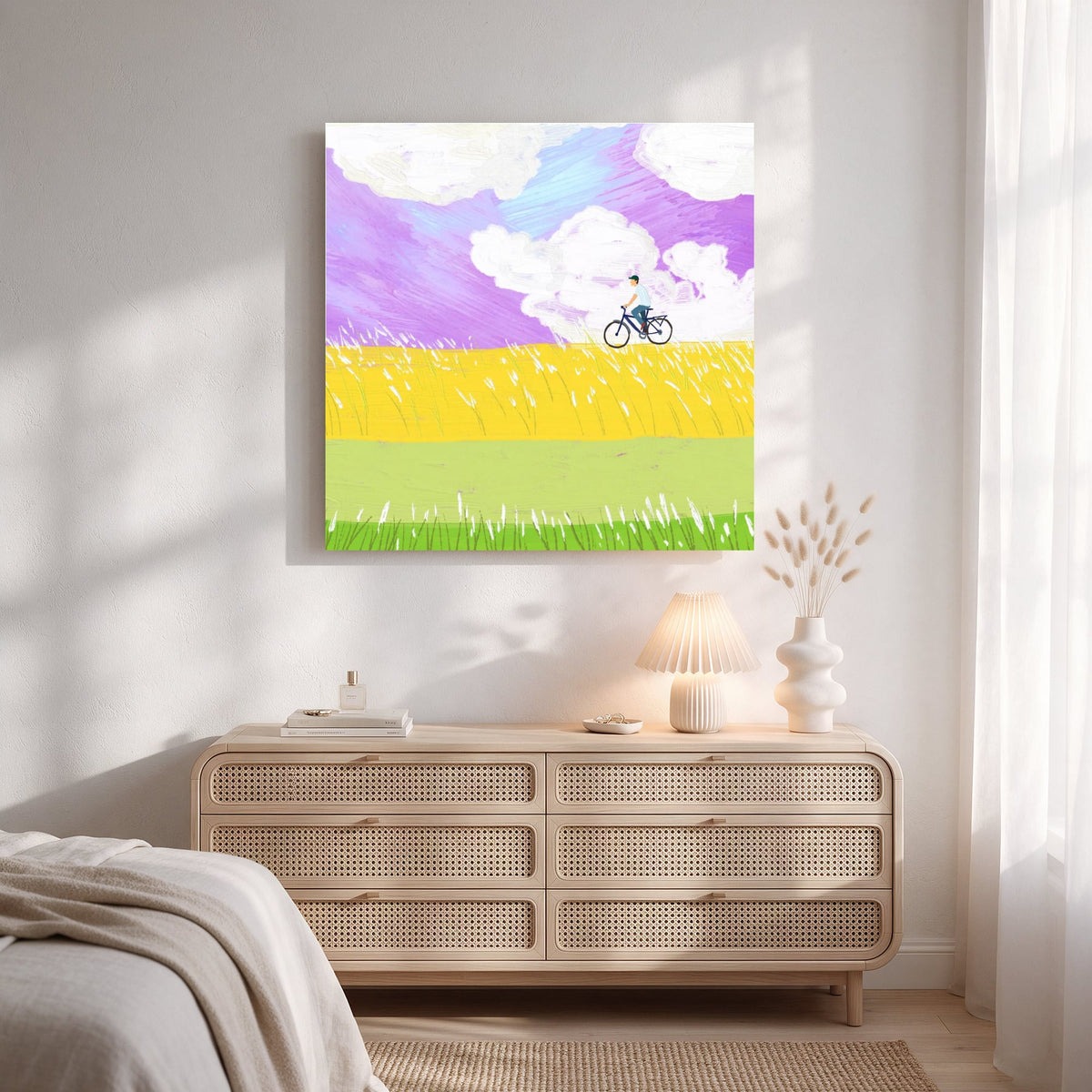 Cyclist in a Golden Field — Square Bedroom