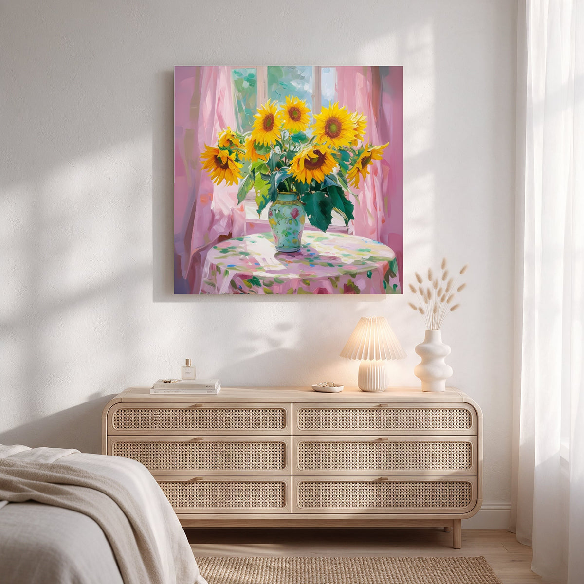 Sunflowers in a Pink Room — Square Bedroom