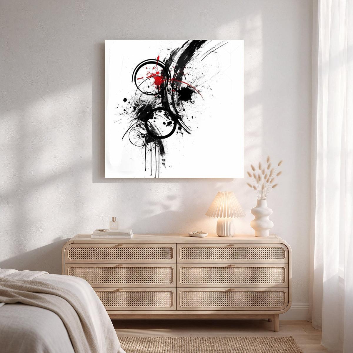 Ink Splash with Red Accent — Square Bedroom