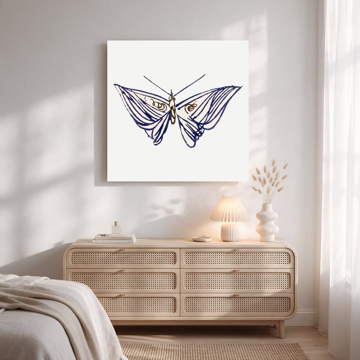 Navy Butterfly Sketch — Square Bedroom