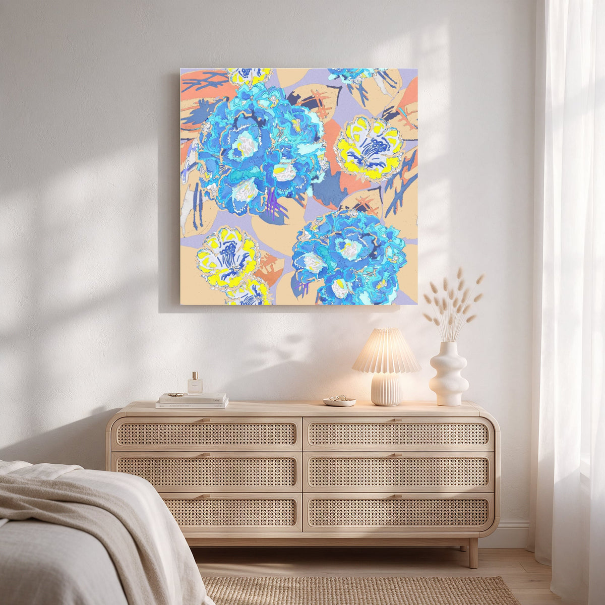 Blue Peony Print — Square Bedroom