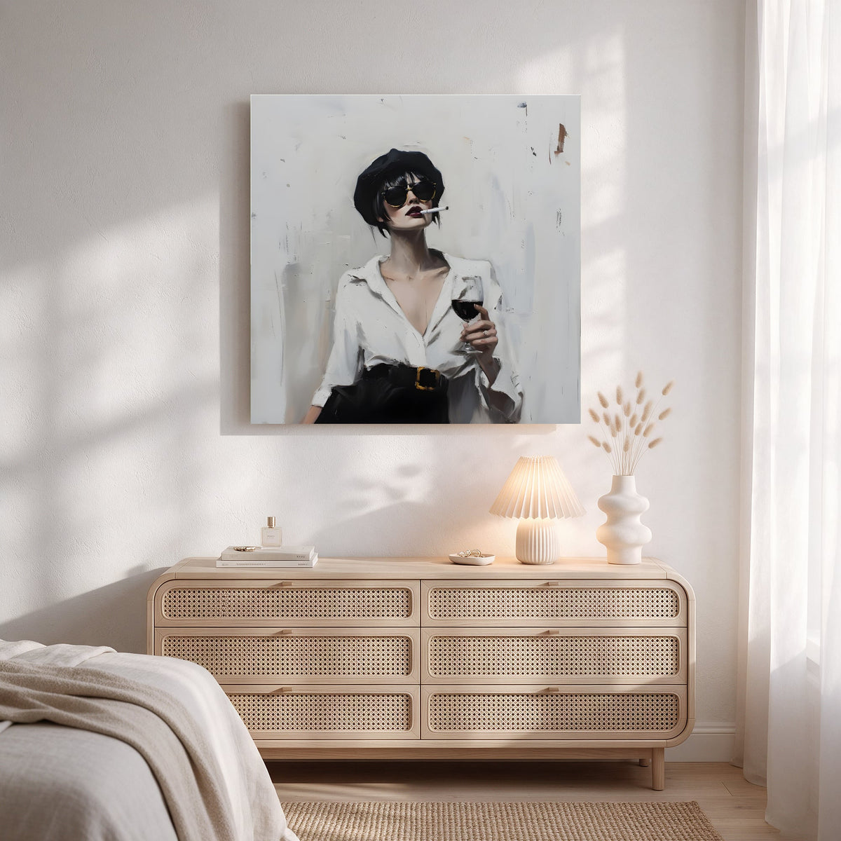 Woman with Wine and Cigarette — Square Bedroom
