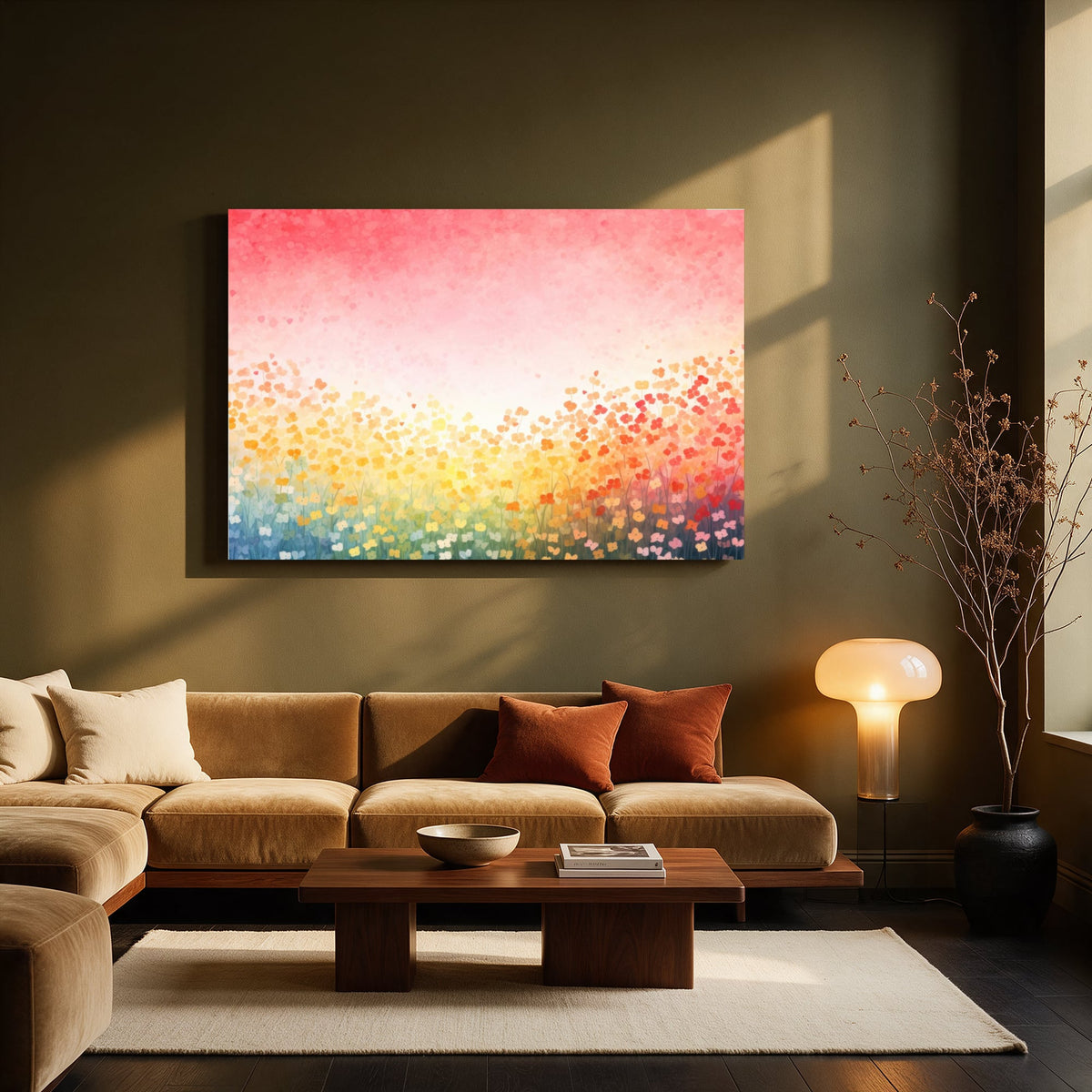 Sunset Meadow Watercolor — Living room Landscape