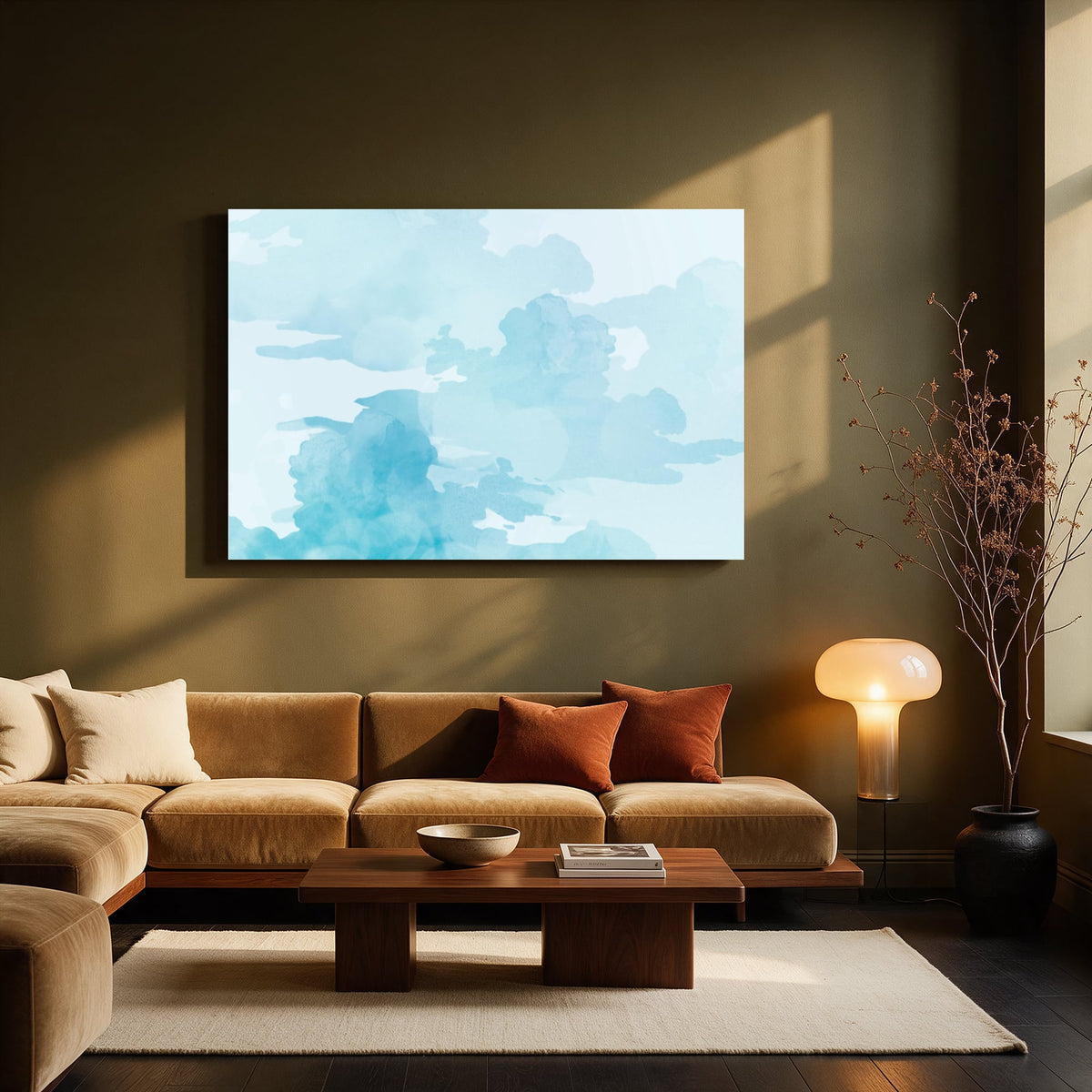 Blue Watercolor Clouds — Living room Landscape