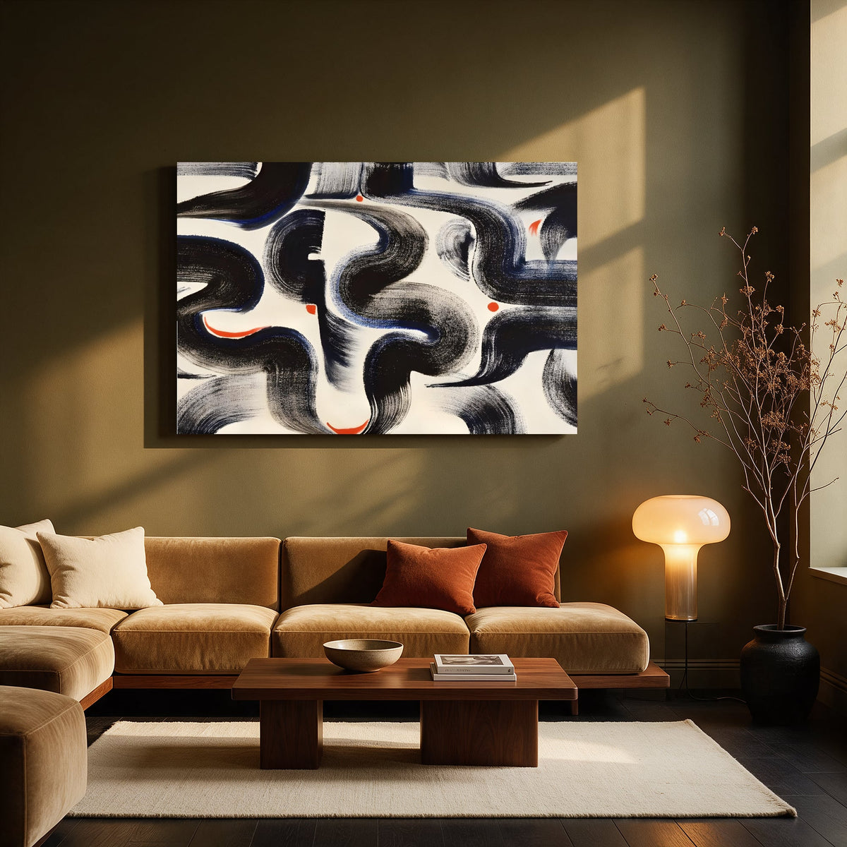 Indigo Ribbon Brushwork — Living room Landscape