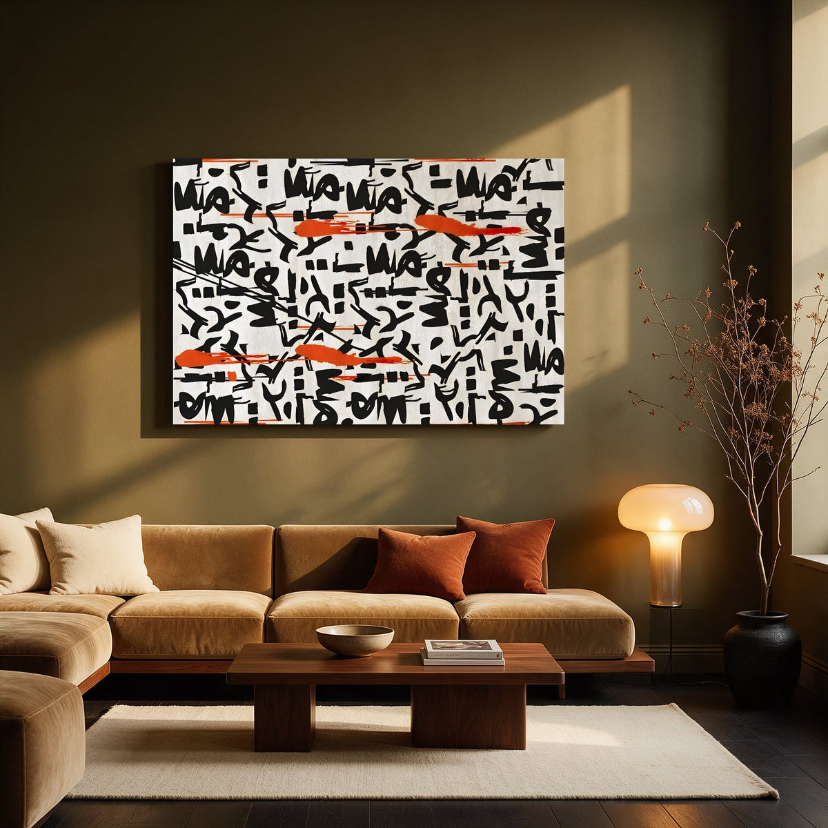 Brushed Glyphs with Red — Living room Landscape