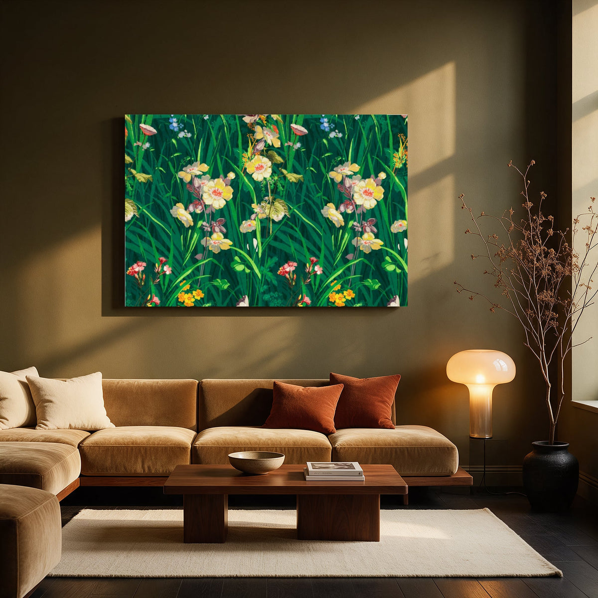 Yellow Flowers in Green Grass — Living room Landscape