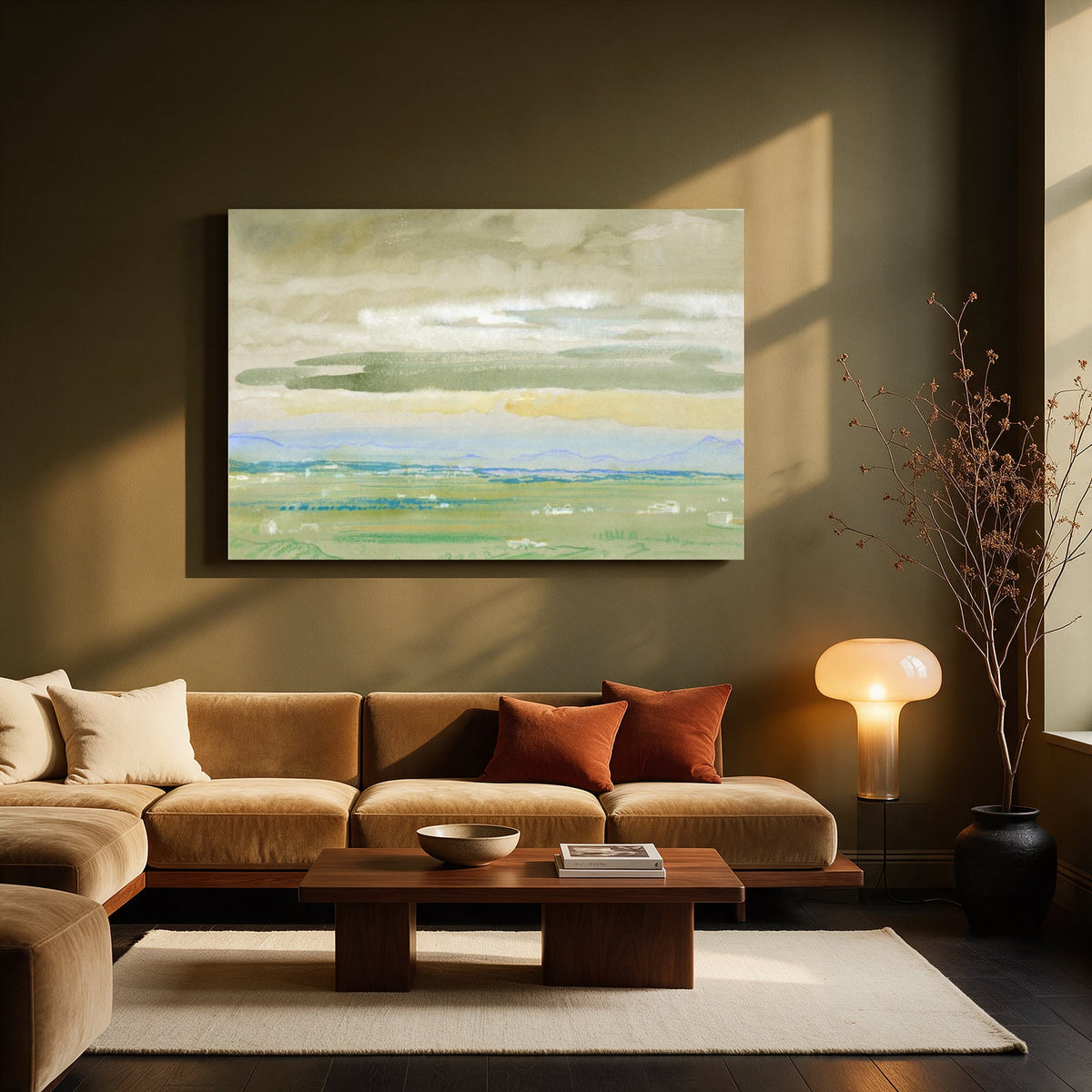 Green Marsh Watercolor — Living room Landscape