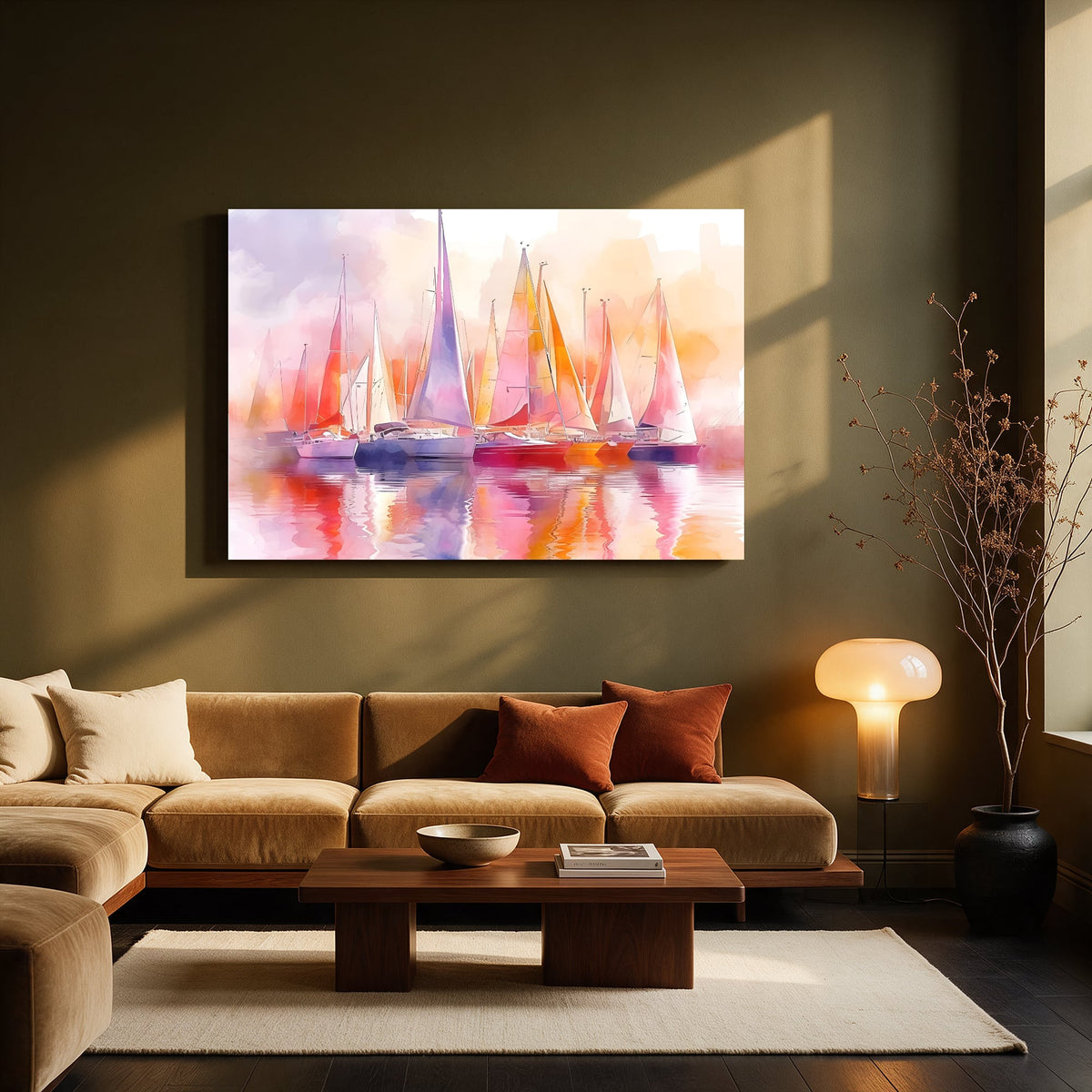 Pastel Sailboat Harbour — Living room Landscape