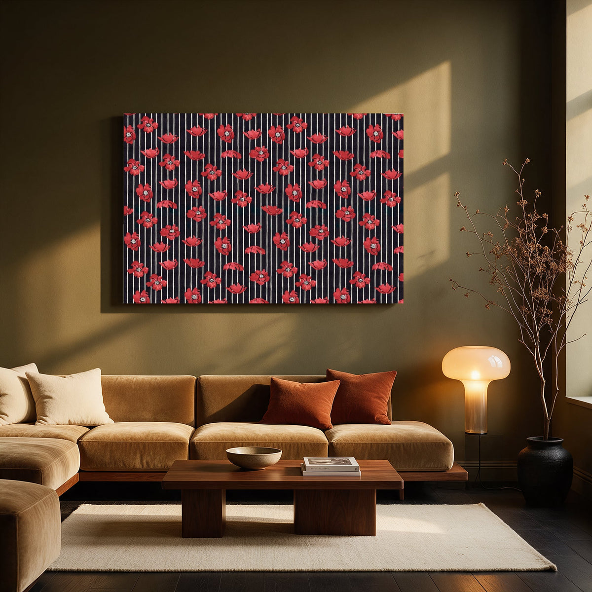 Red Poppies on Stripes — Living room Landscape