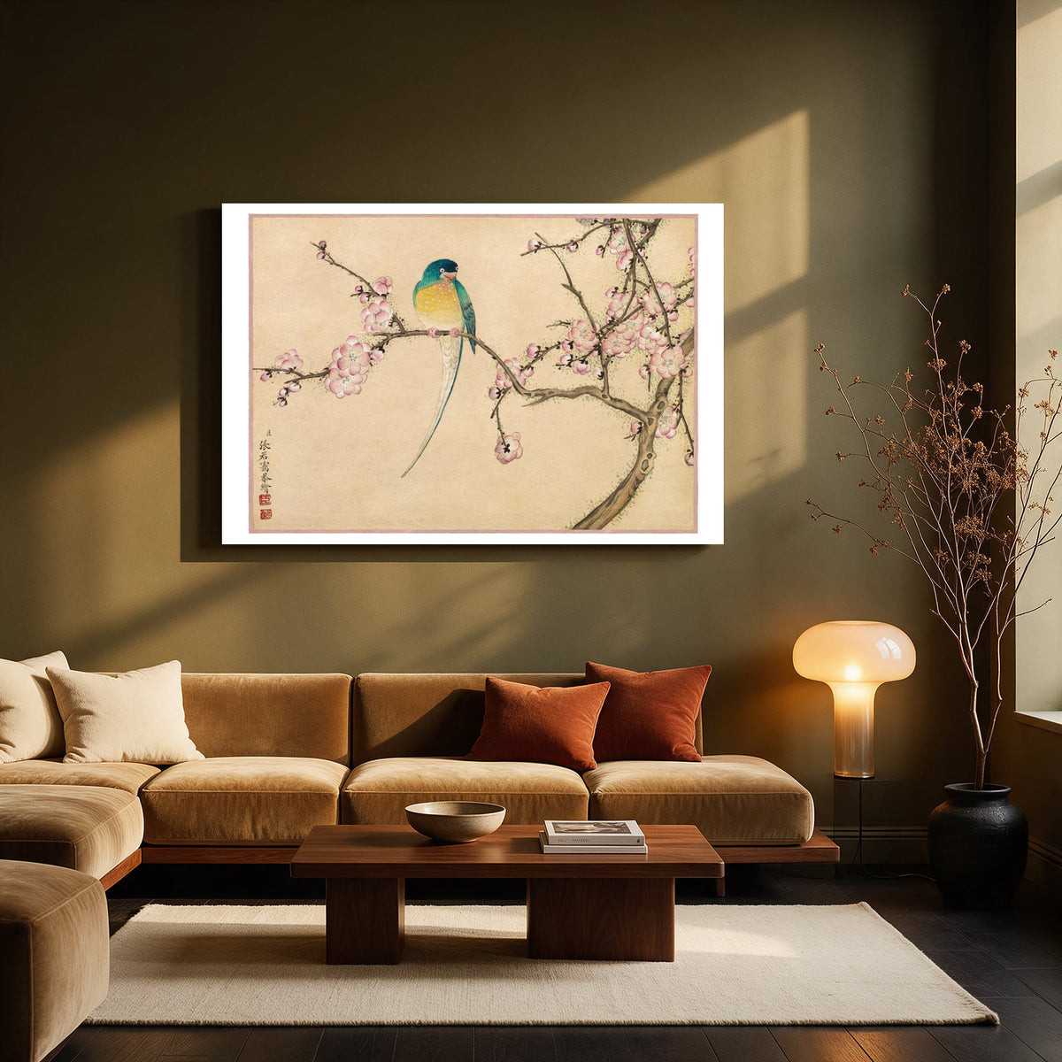 Bird on Plum Blossom Branch — Living room Landscape