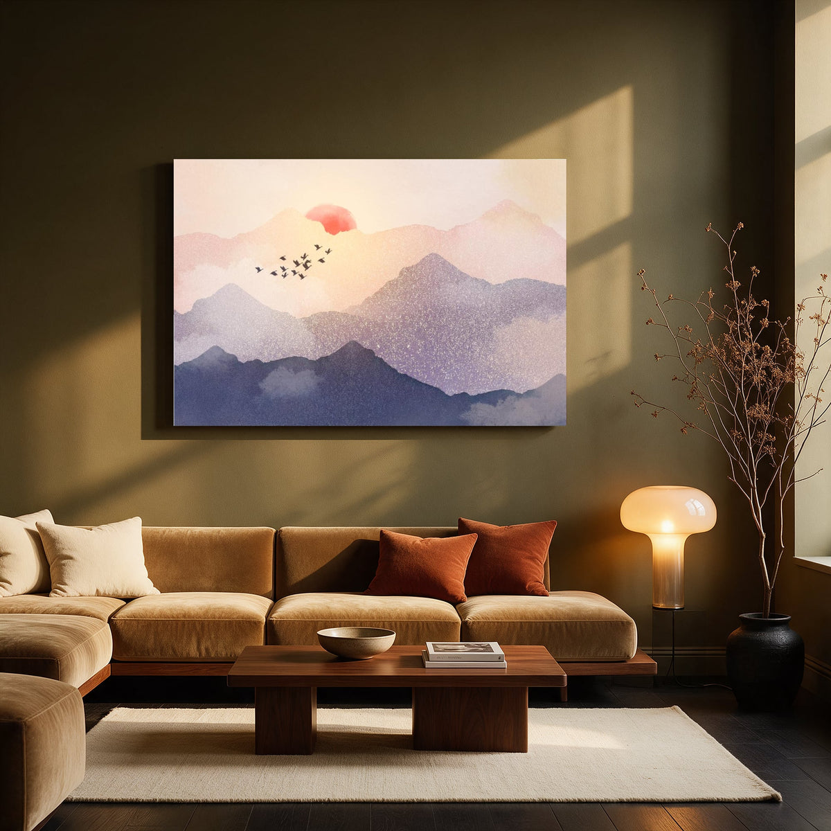 Mountain Sunrise Birds — Living room Landscape