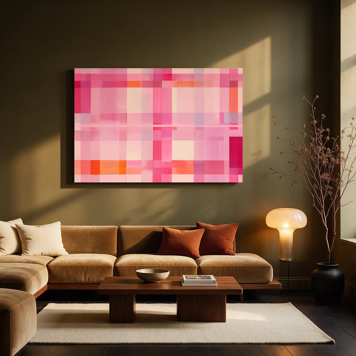 Pink Windowpane Check — Living room Landscape