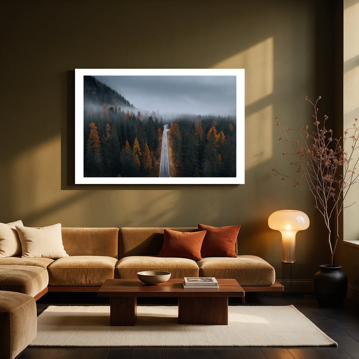 Misty Autumn Forest Road — Living room Landscape