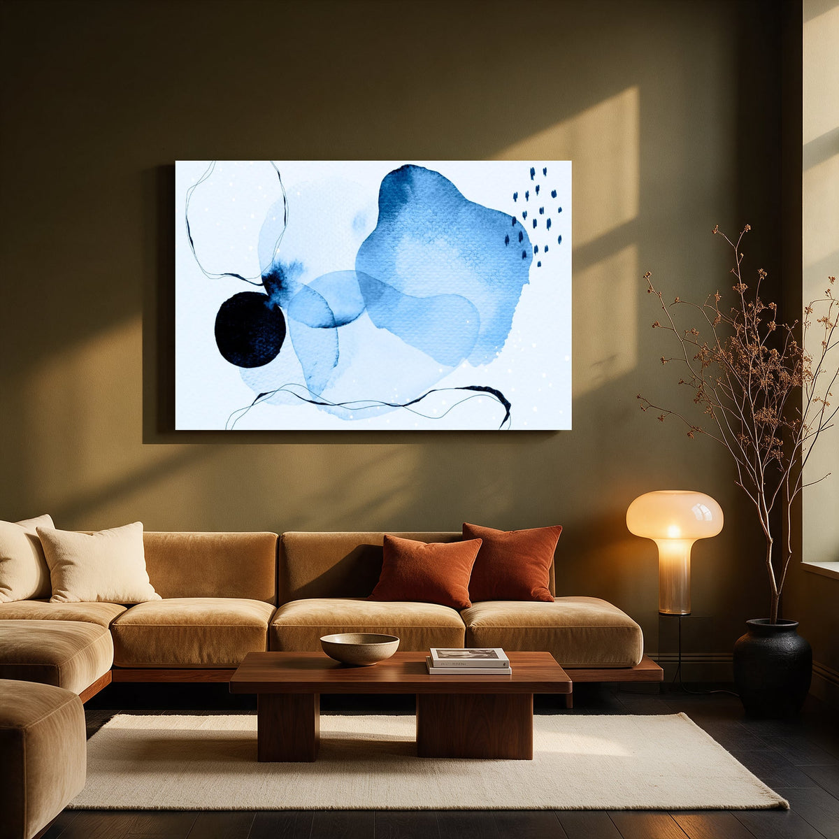 Blue Ink Watercolor — Living room Landscape
