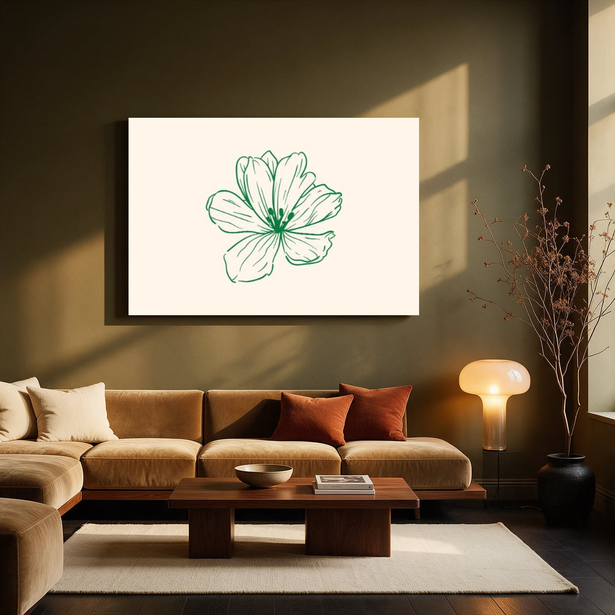 Emerald Blossom Line Art — Living room Landscape