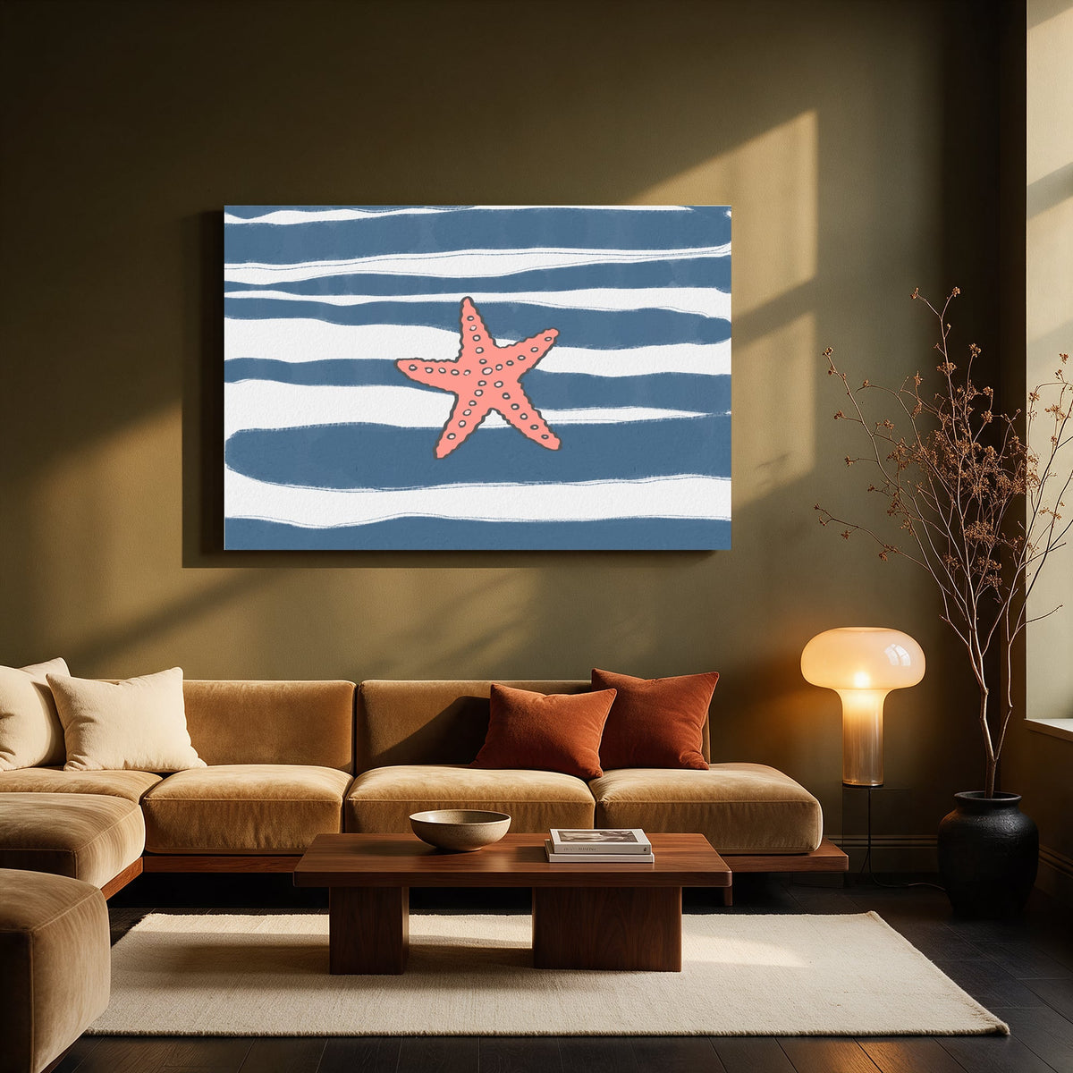 Starfish on Navy Stripes — Living room Landscape