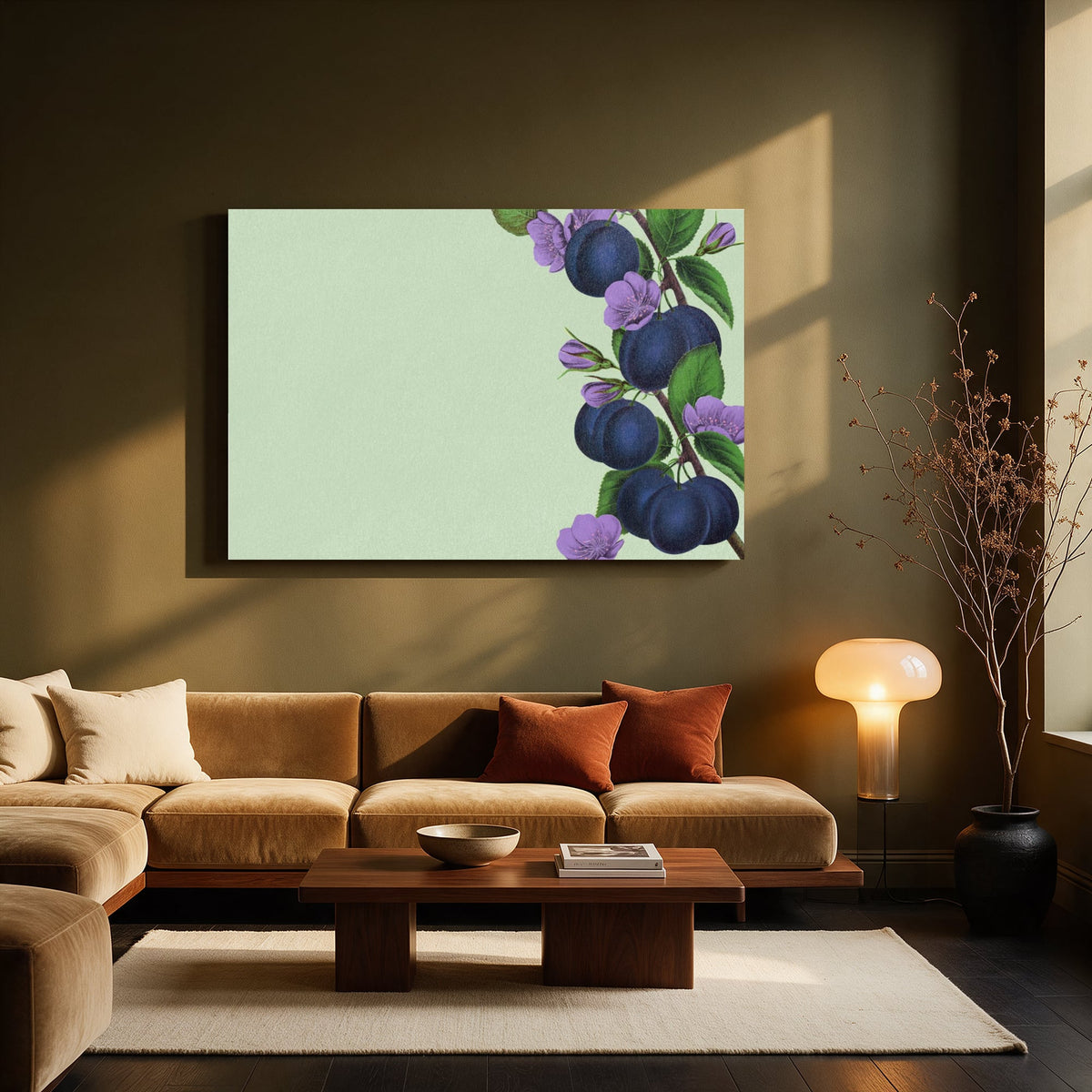 Plum Branch on Sage — Living room Landscape
