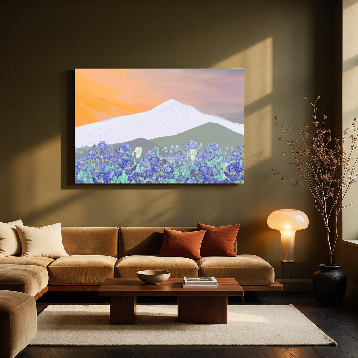 Irises and Snow Peak — Living room Landscape