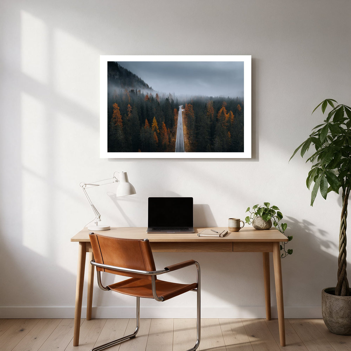 Misty Autumn Forest Road — office room landscape