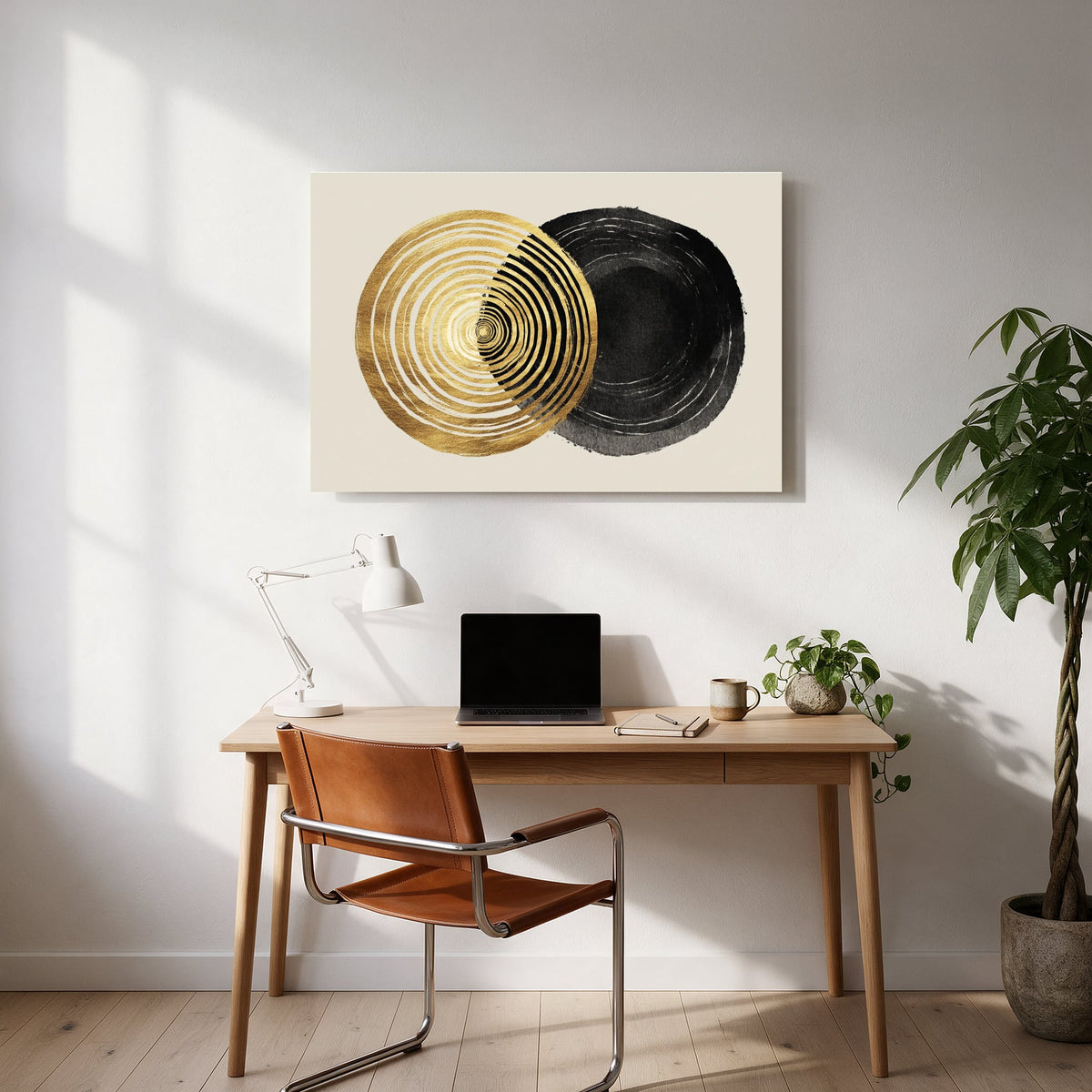 Orbiting Gold Rings — office room landscape