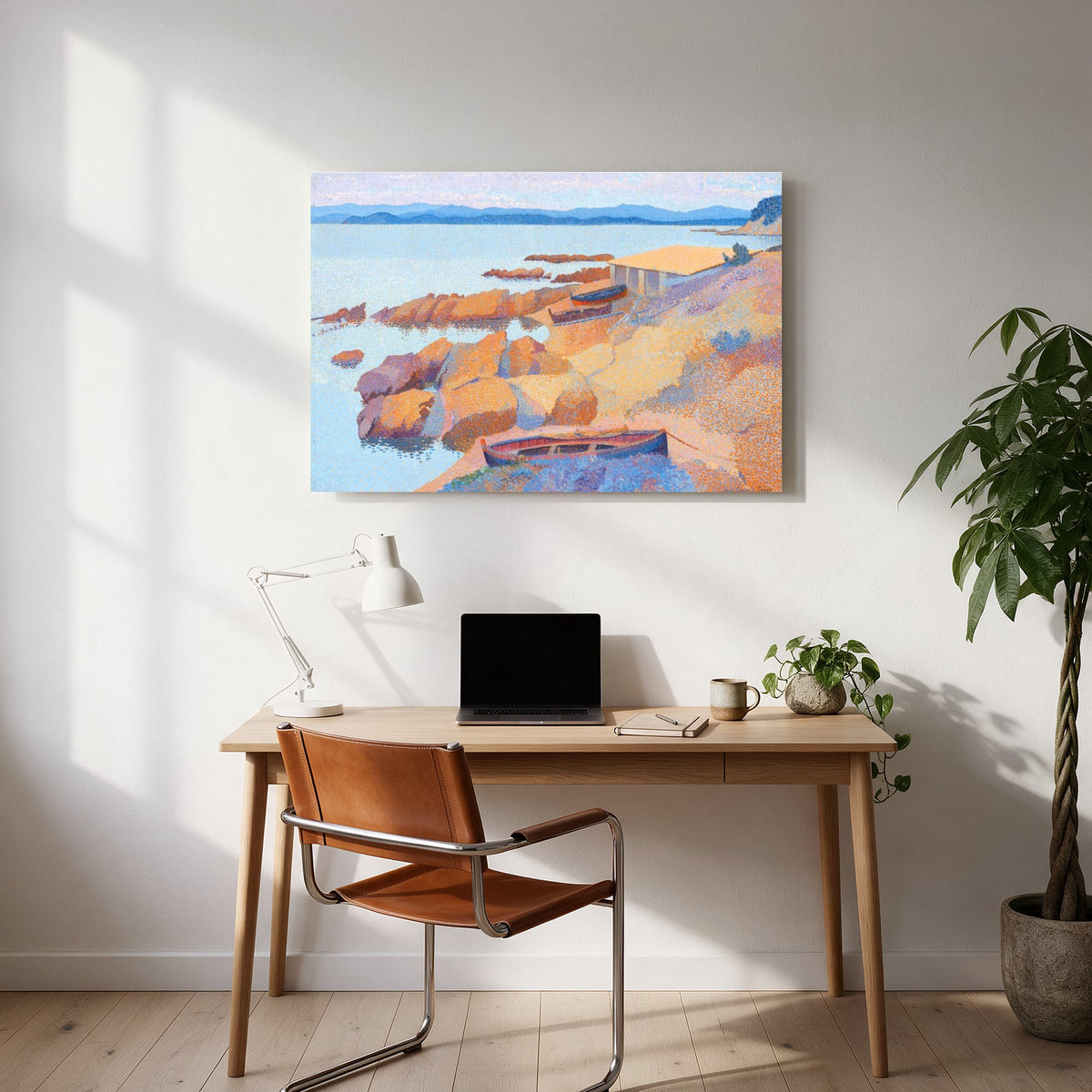 Sunlit Rocky Shore — office room landscape