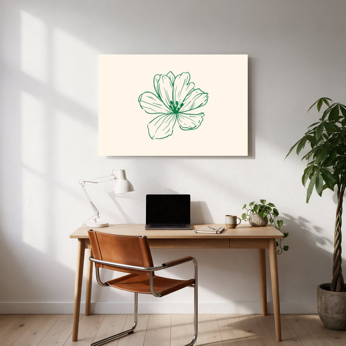 Emerald Blossom Line Art — office room landscape
