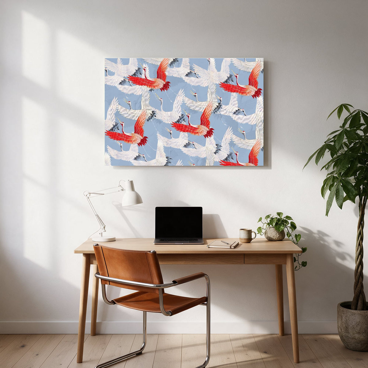 Crane Pattern on Blue — office room landscape