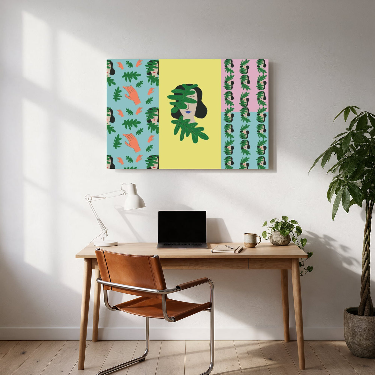 Woman and Leaves Pattern — office room landscape