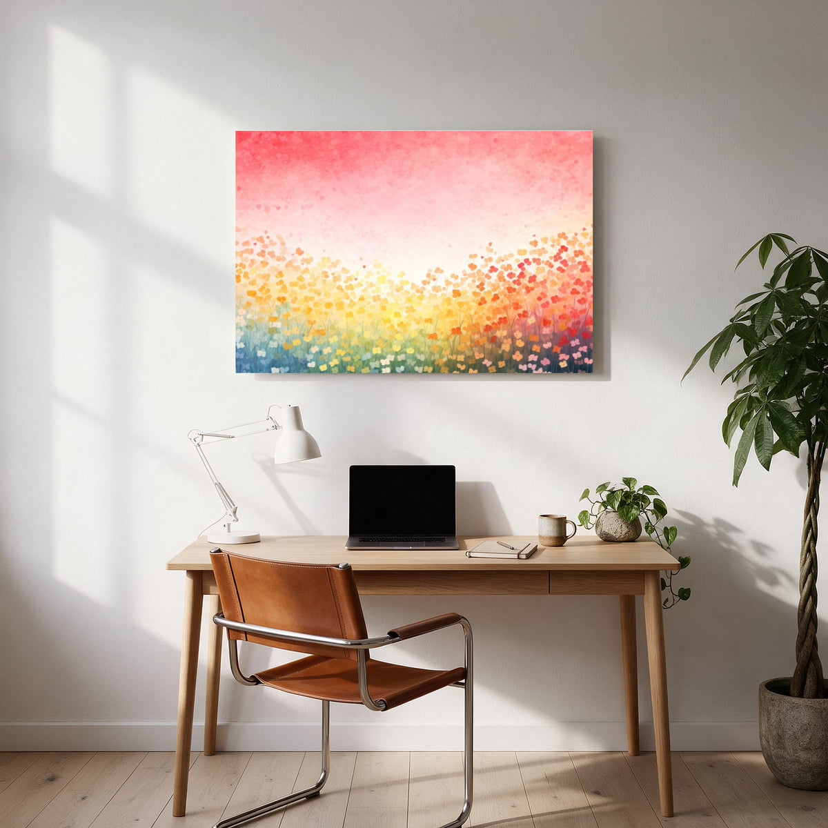 Sunset Meadow Watercolor — office room landscape