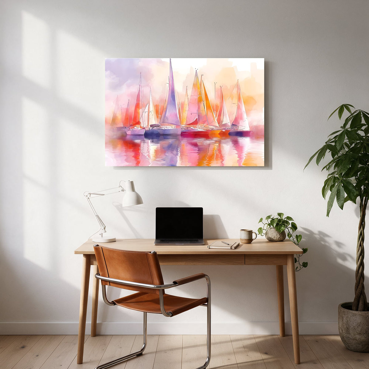 Pastel Sailboat Harbour — office room landscape