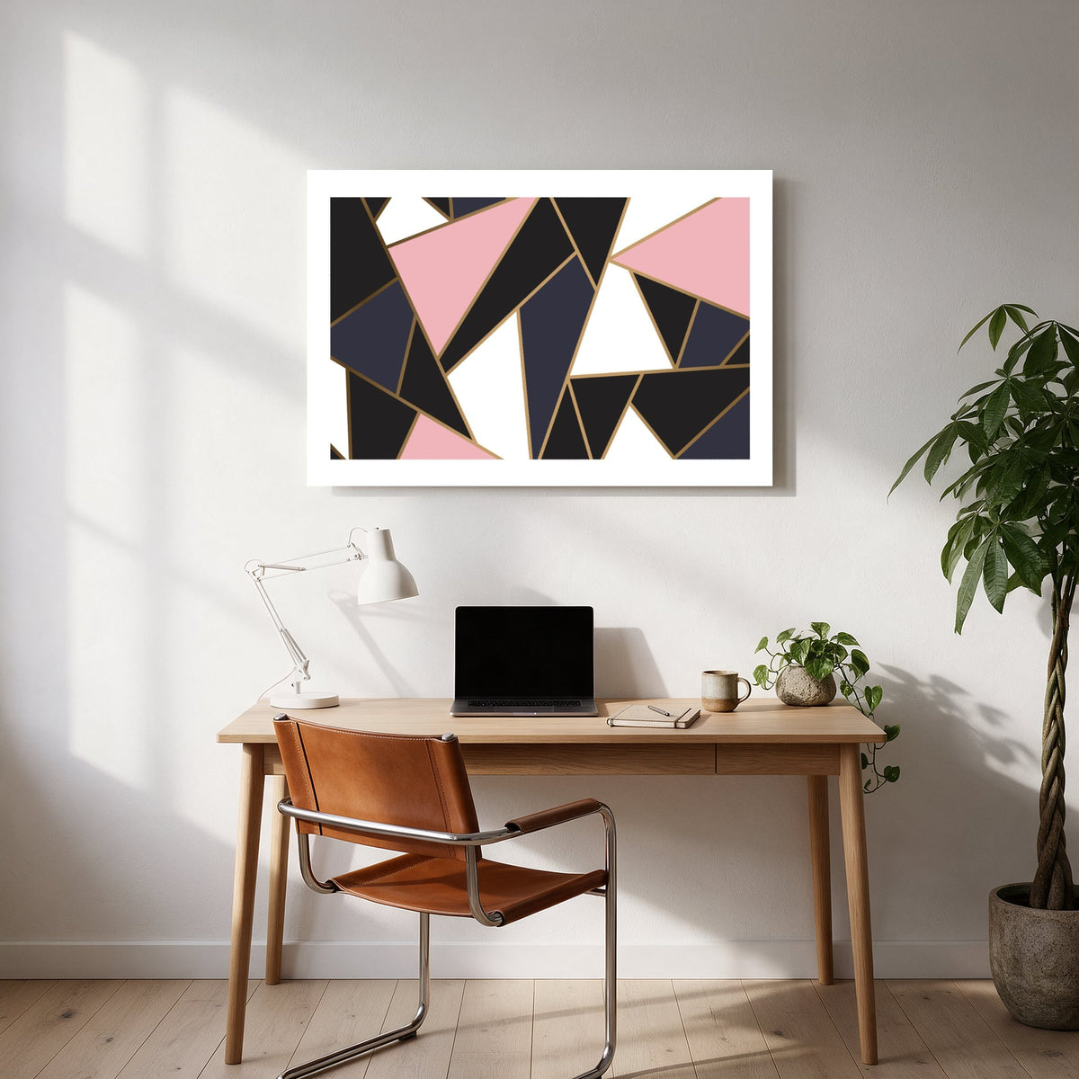 Pink and Navy Triangles — office room landscape