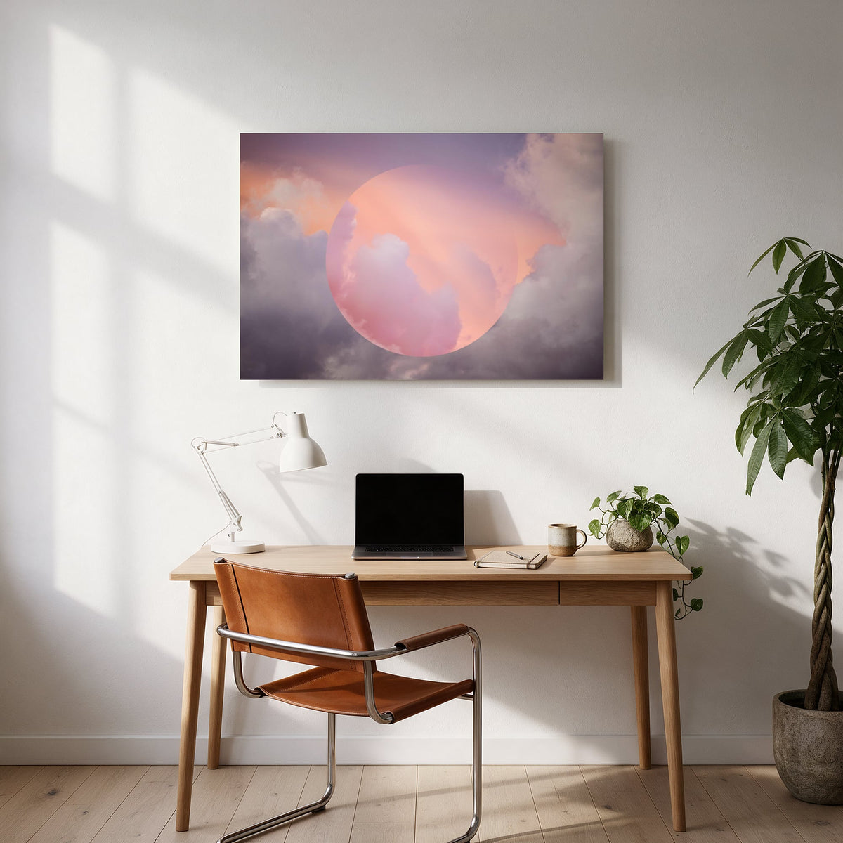 Pink Moon in Clouds — office room landscape